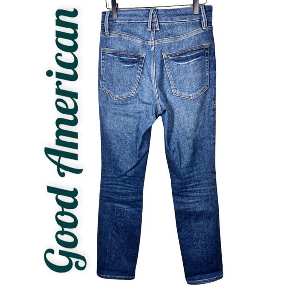 GOOD AMERICAN Good Legs Cigarette High Rise Busted Knee Distressed Jeans, Size 4 - Picture 5 of 13